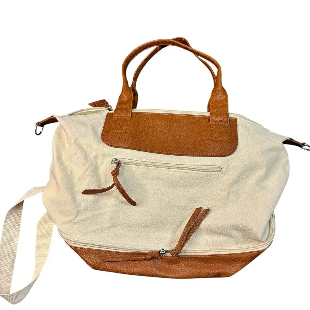 Graf Lantz Canvas & Leather Work + Travel‎ Bag | Cream Tan Carryall Crossbody